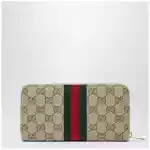 GUCCI Horsebit Web zipped wallet in GG canvas beige