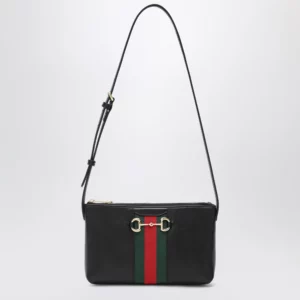 GUCCI Black Leather Mini Horsebit Web Bag