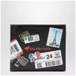 Balenciaga Cash folded square lambskin wallet in black