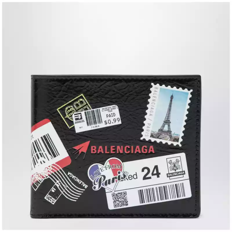 Balenciaga Cash folded square lambskin wallet in black