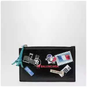 Balenciaga Cash black leather coin purse with card holder