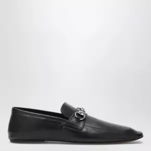 GUCCI Black leather horsebit loafers with silver hardware