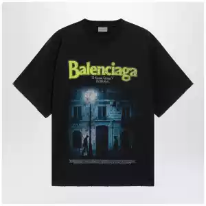Balenciaga Black faded oversized T-shirt with logo print