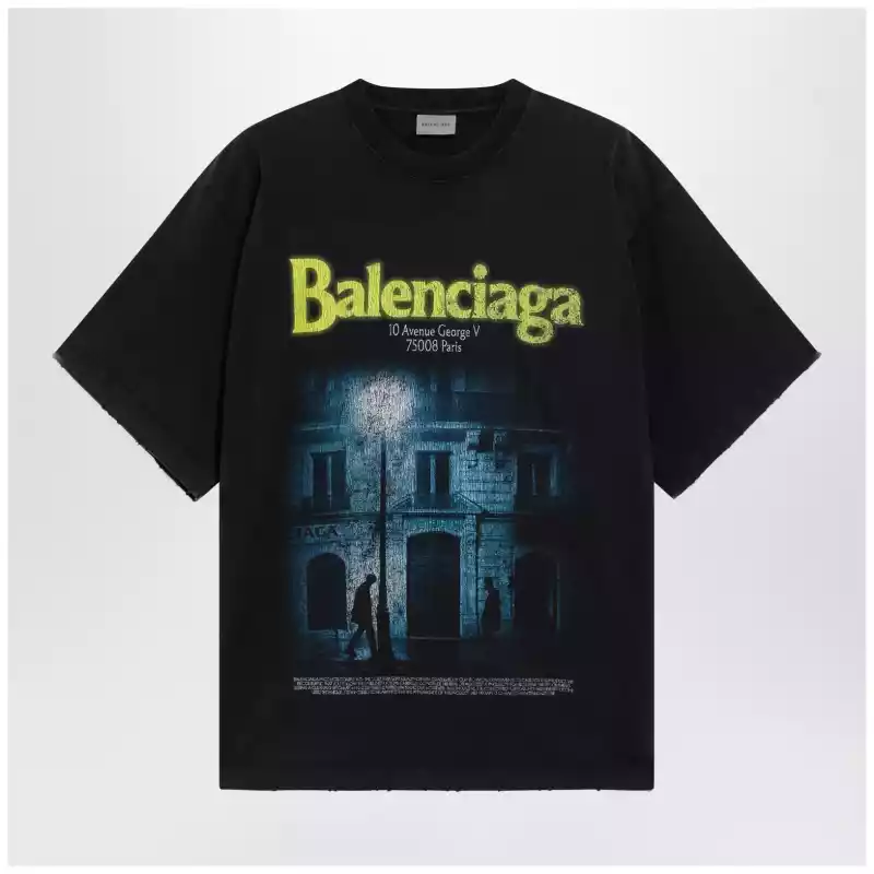 Balenciaga Black faded oversized T-shirt with logo print
