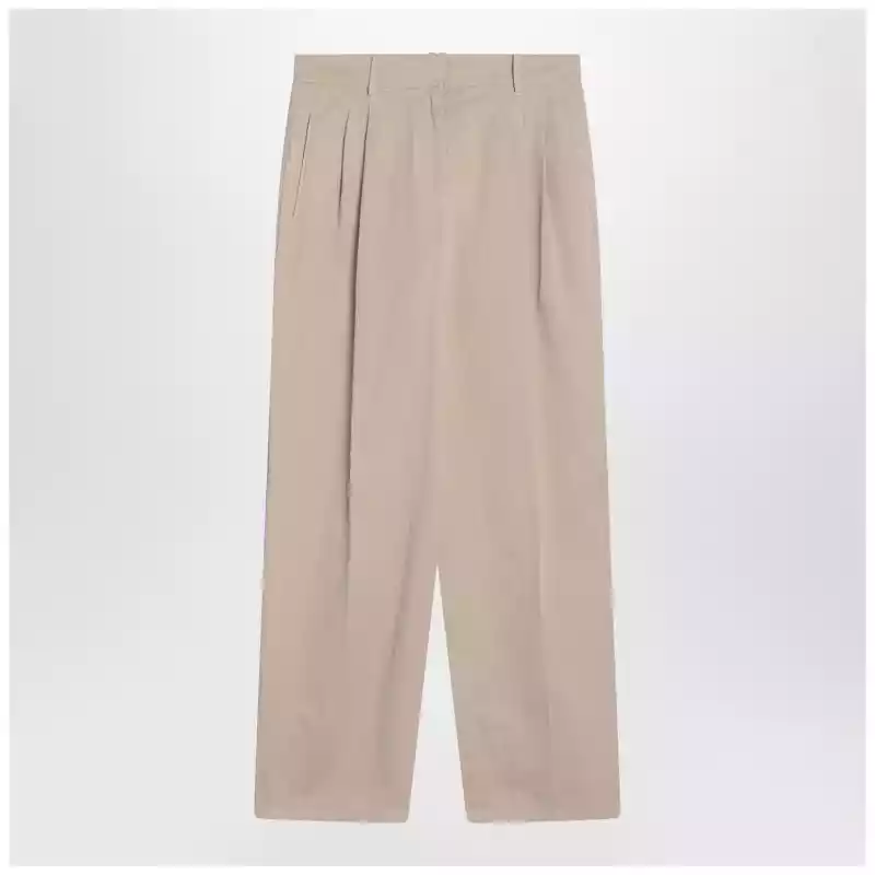 The Row Lilas light khaki cotton and linen trousers
