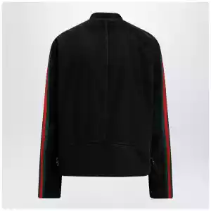 GUCCI Black cotton denim biker jacket with Web trim