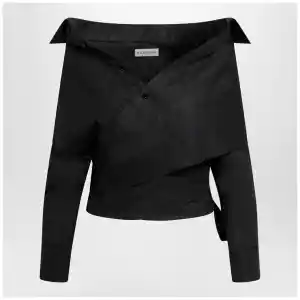 Balenciaga Off-shoulder wrap shirt in black