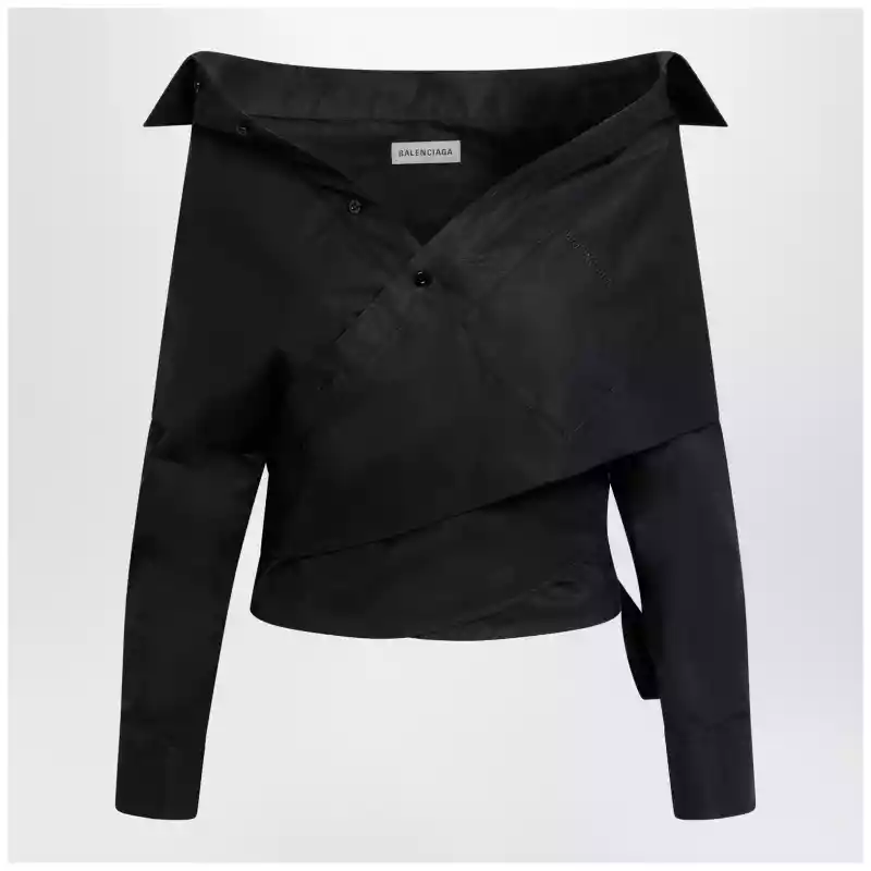 872123TRM28_T_BALEN-1000.x Balenciaga Off-shoulder wrap shirt in black