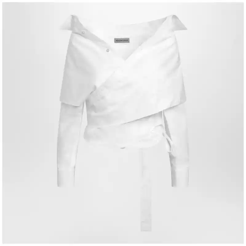 872123TRM28_T_BALEN-9000.x Balenciaga White wrap shirt with off-shoulder design