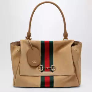 GUCCI Medium Paparazzo handbag in sand-coloured suede
