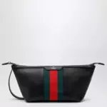 GUCCI Mega Web Trademark small toiletry case in calfskin, black