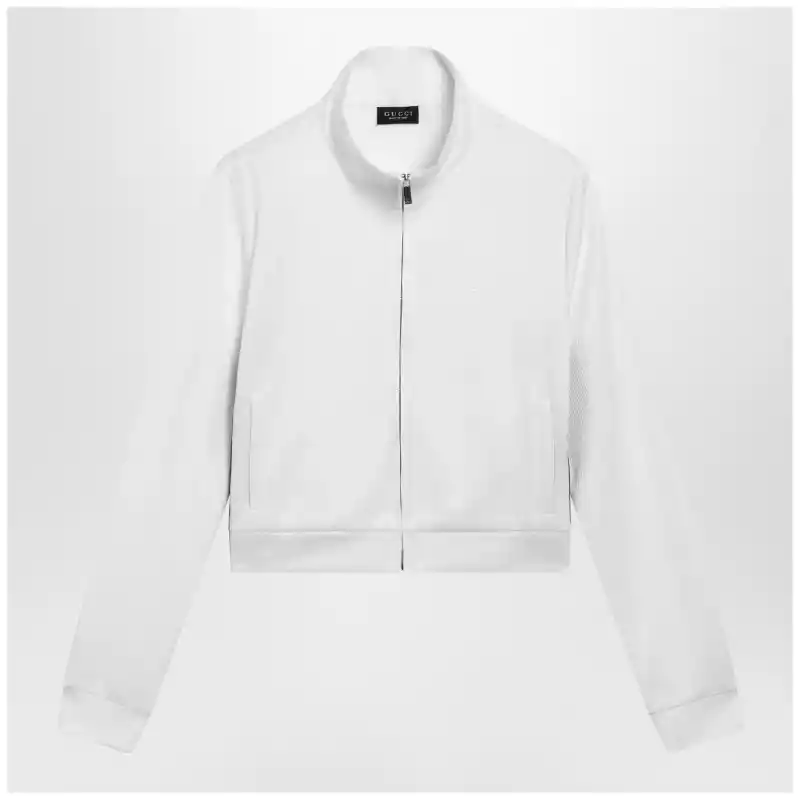 GUCCI Ribbed cotton jersey zip hoodie with Web in white