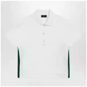 GUCCI Ribbed cotton jersey polo with Web in white