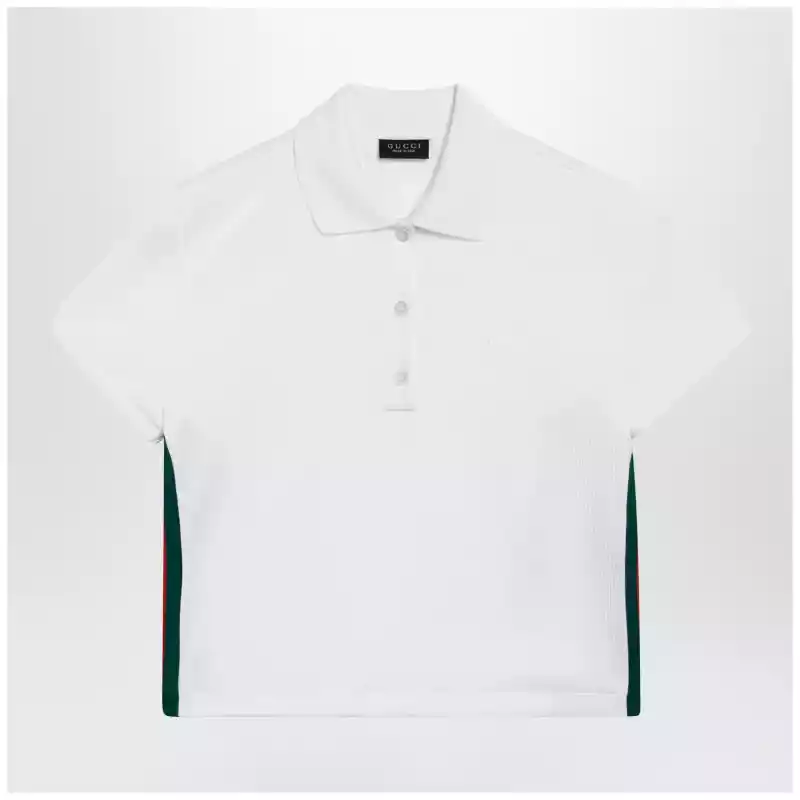 GUCCI Ribbed cotton jersey polo with Web in white