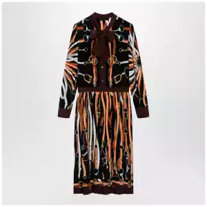 GUCCI Black/brown silk shirt dress with equestrian print