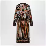 GUCCI Black/brown silk shirt dress with equestrian print