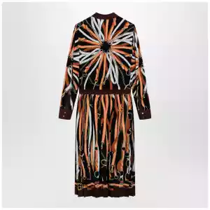 GUCCI Black/brown silk shirt dress with equestrian print