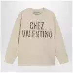 Ivory cotton sweatshirt with Chez Valentino floral motif