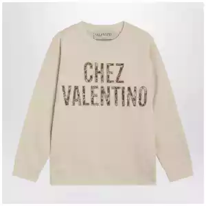 Ivory cotton sweatshirt with Chez Valentino floral motif