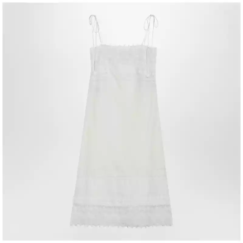 Valentino Ivory linen midi dress with Sangallo embroidery