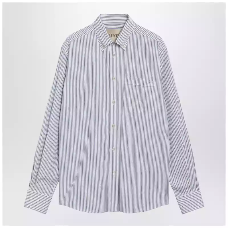 8V3ABS80B95_S_VALE-C1L.x Valentino Ivory shirt with light blue and blue stripes