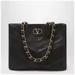 Valentino Garavani Black Laseine Shopping Bag