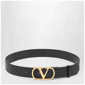Valentino Garavani VLogo black/gold leather belt