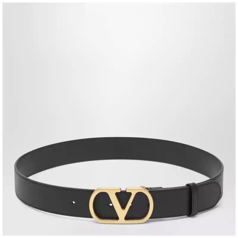 Valentino Garavani VLogo black/gold leather belt