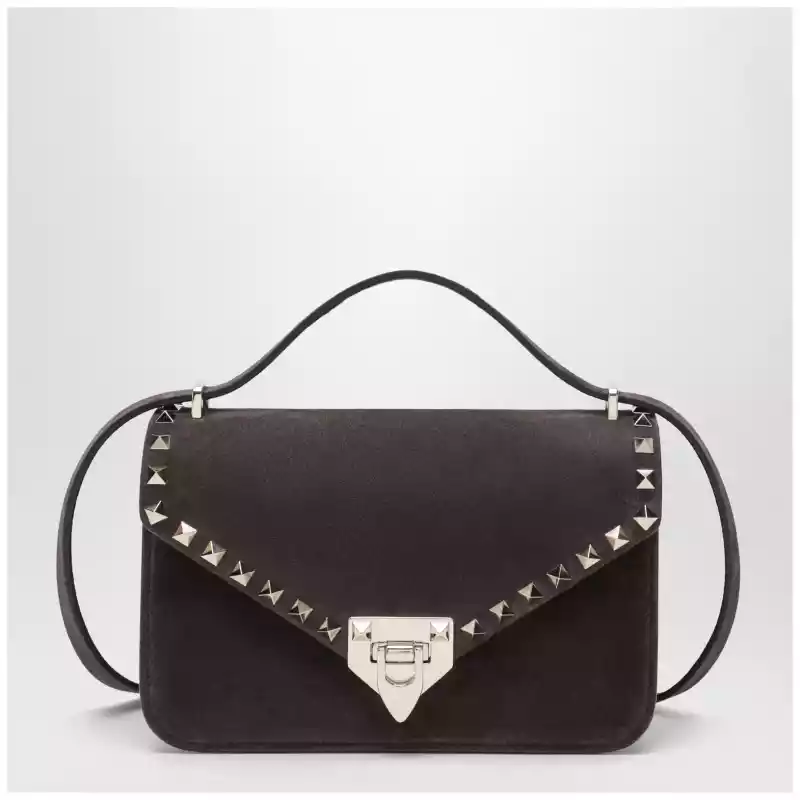 Valentino Garavani Small Rockstud crossbody bag in ebony brown suede