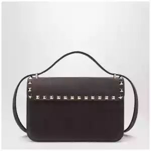 Valentino Garavani Small Rockstud crossbody bag in ebony brown suede