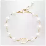 Valentino Garavani VLogo Signature bracelet in metal and pearls, gold/cream