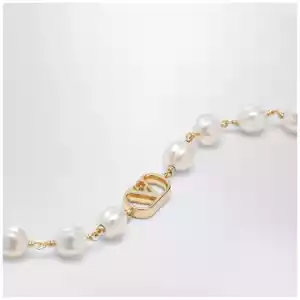 Valentino Garavani VLogo Signature bracelet in metal and pearls, gold/cream