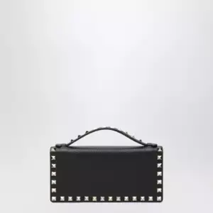 Valentino Garavani Black Rockstud Leather Wallet with Chain