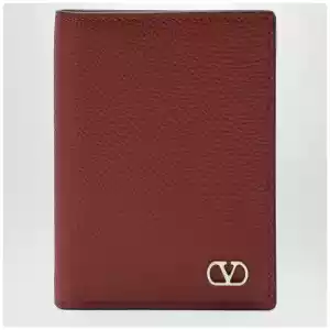 Valentino Garavani Dark red Vlogo card holder in grained leather