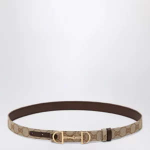 GUCCI Reversible GG fabric and leather belt in sand/brown with Horsebit buckle