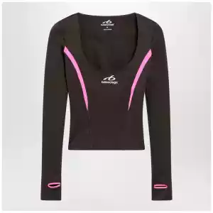 Balenciaga Techwear top in khaki/neon pink technical fabric