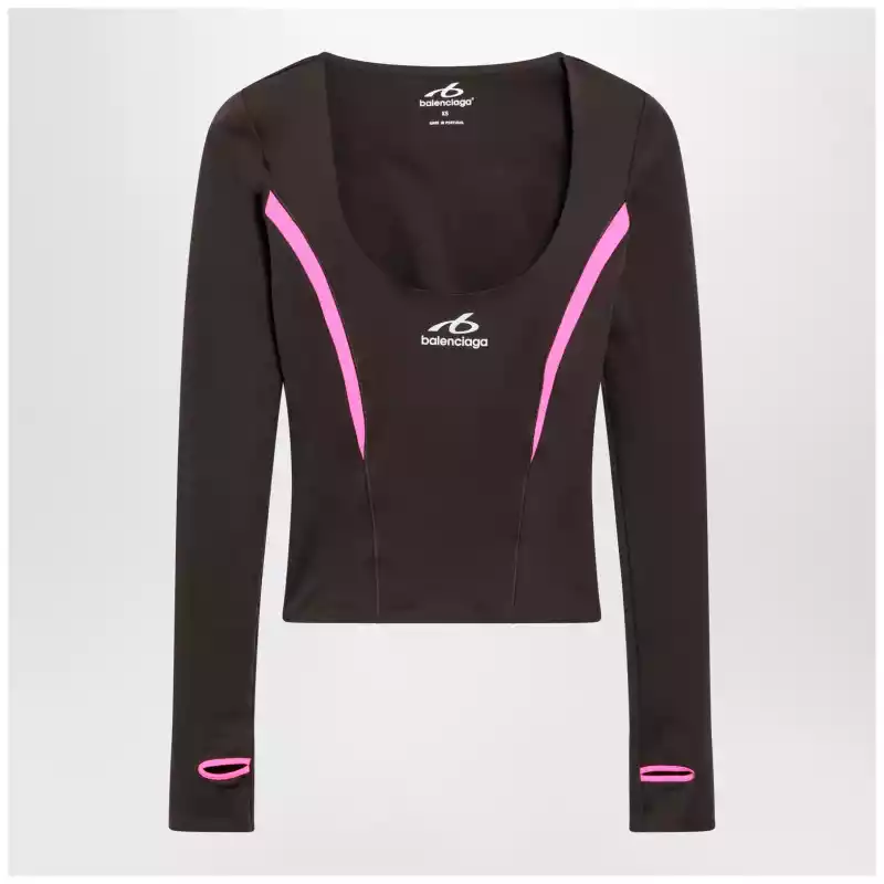 A002EMTUVN7_T_BALEN-2866.x Balenciaga Techwear top in khaki/neon pink technical fabric