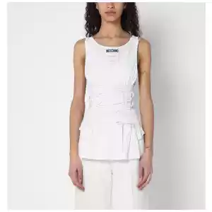 Moschino White tank top in cotton with laces