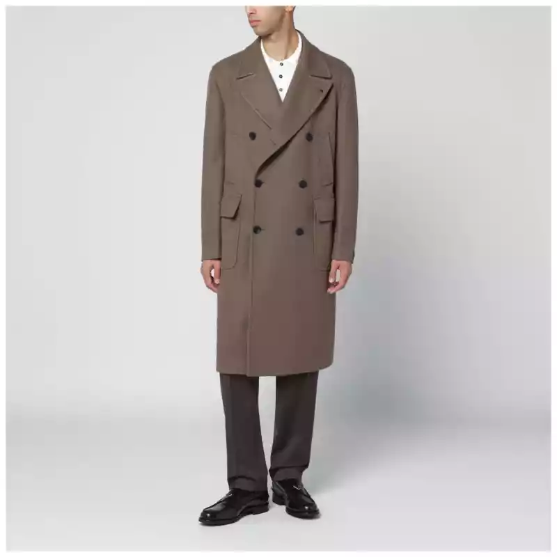 Tagliatore Taupe double-breasted wool-blend coat