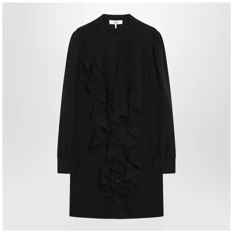 Chloé Black ruffled dress in silk blend