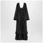 Chloé Maxi black dress with lightweight silk ruffles