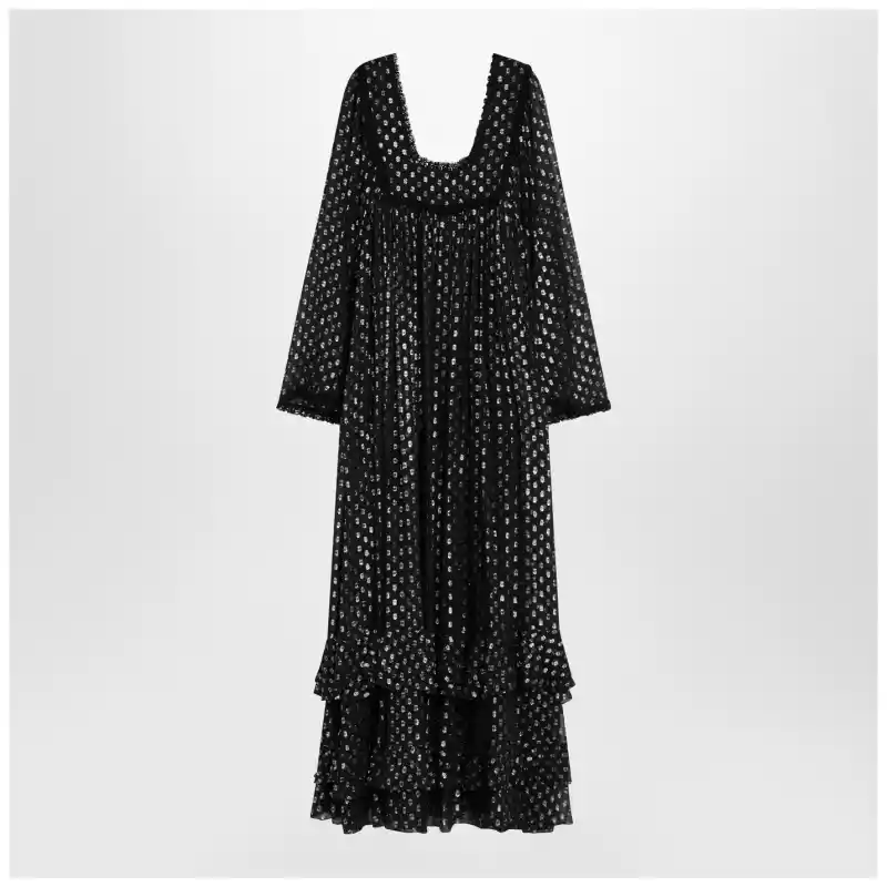 Chloé Maxi black dress with lightweight silk ruffles