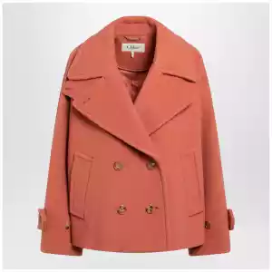 Chloé Cedar pink double-breasted short wool coat