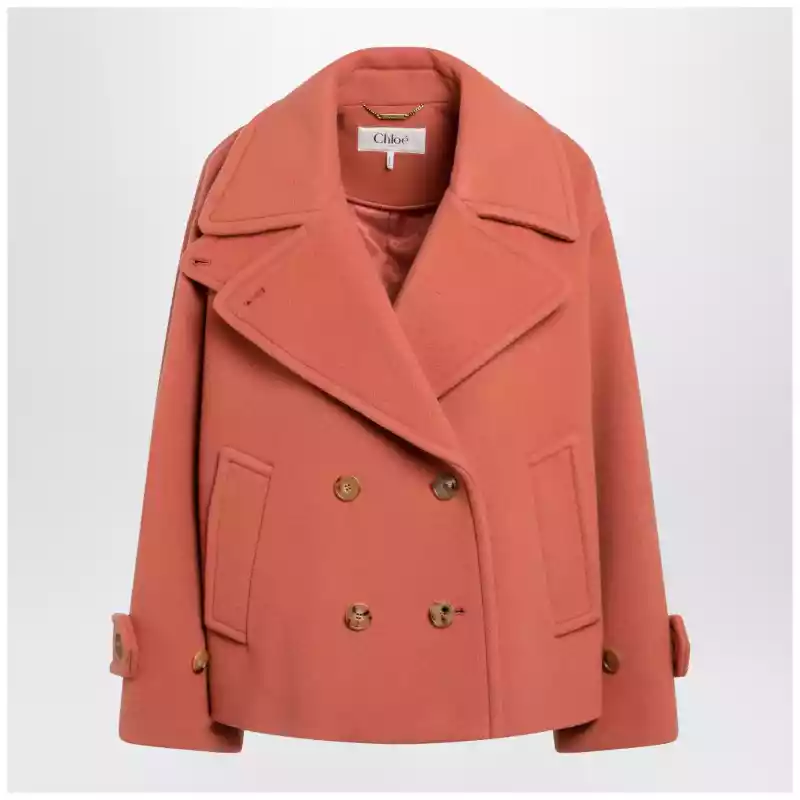 Chloé Cedar pink double-breasted short wool coat