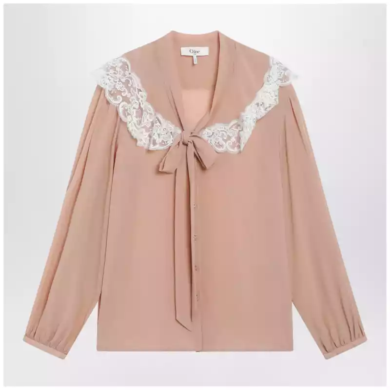 Chloé Biscuit pink silk and lace shirt