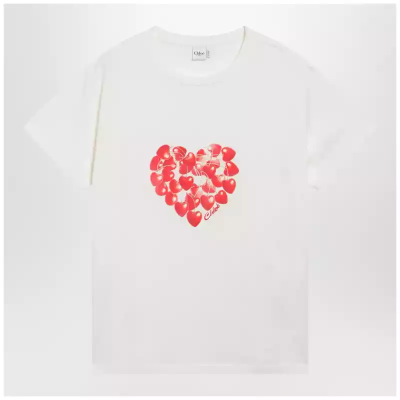 Chloé White T-shirt with cherry logo print