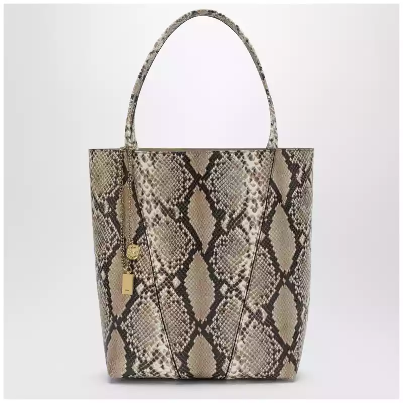 Large Chloé Spin tote bag in python-effect leather