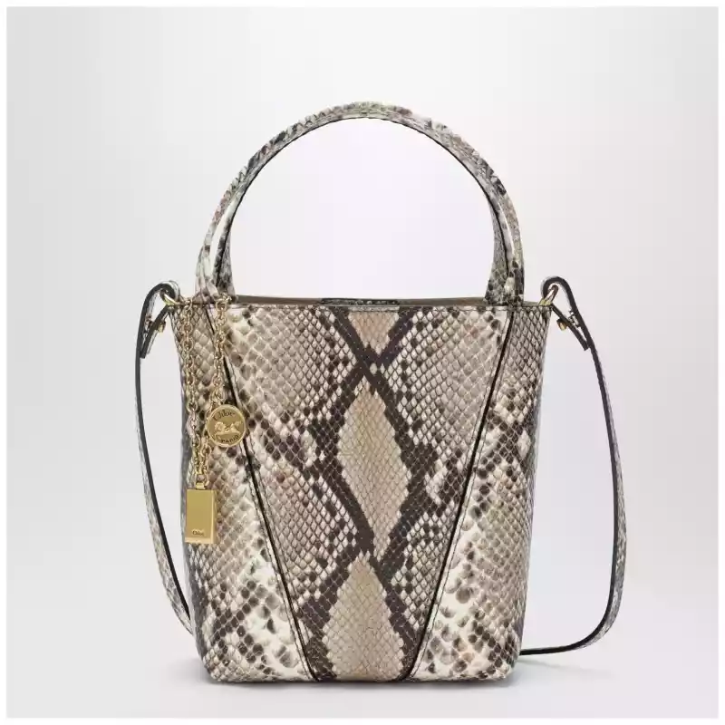 Small Chloé Spin tote bag in python-effect leather