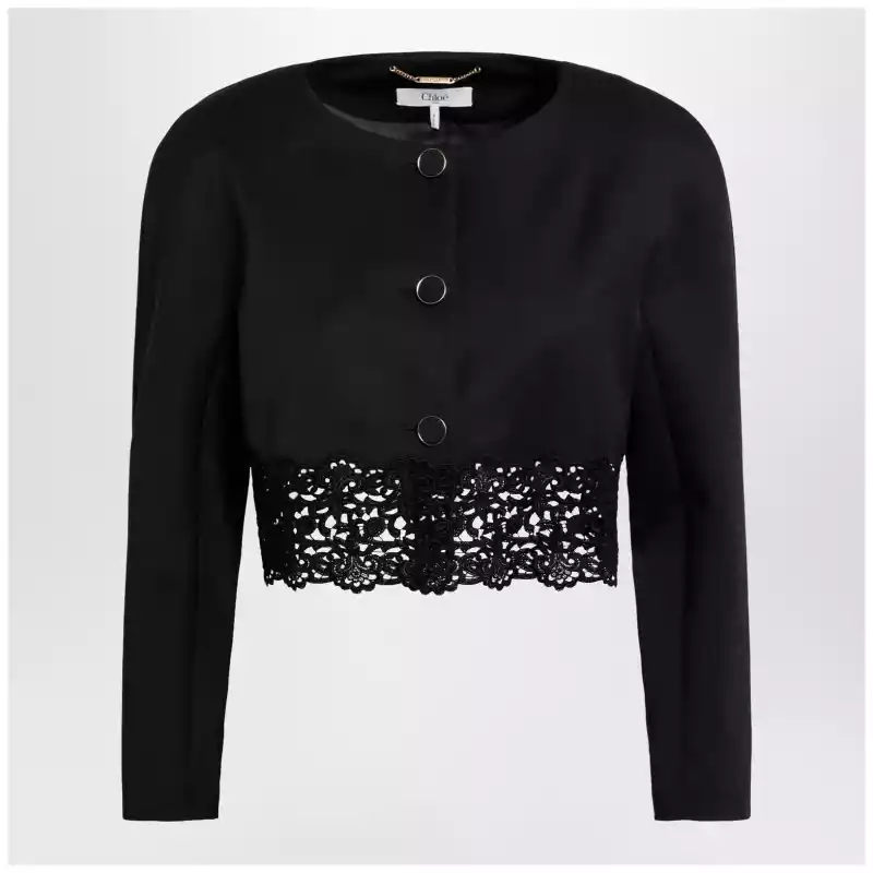 Chloé Black cropped jacket with openwork trim