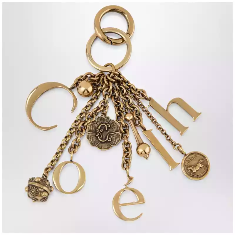 Chloé Bag charm keyring Symbols Logo in vintage gold brass